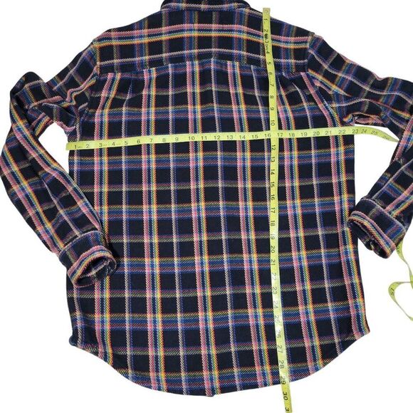 Outerknown Blanket Shirt Mens Large Black Rainbow Plaid Organic Cotton Shacket - Picture 7 of 9